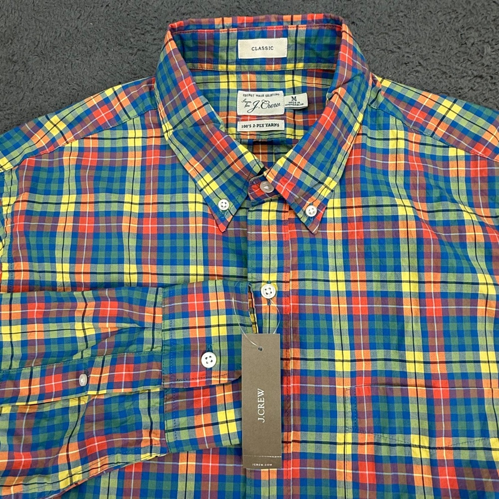 J.Crew Shirt Mens M Multi-Color Plaid Secret Wash Classic Fit BJ705 NEW